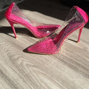 Cocktail Sexy PVC Stiletto Heel High Heel Point Toe Rhinestone Slip On Shoes